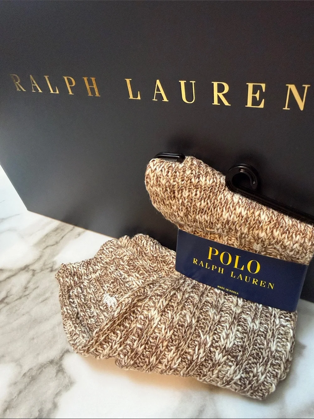 Polo Ralph Lauren Brown Marled Boot Socks Cozy Winter Cabin Style